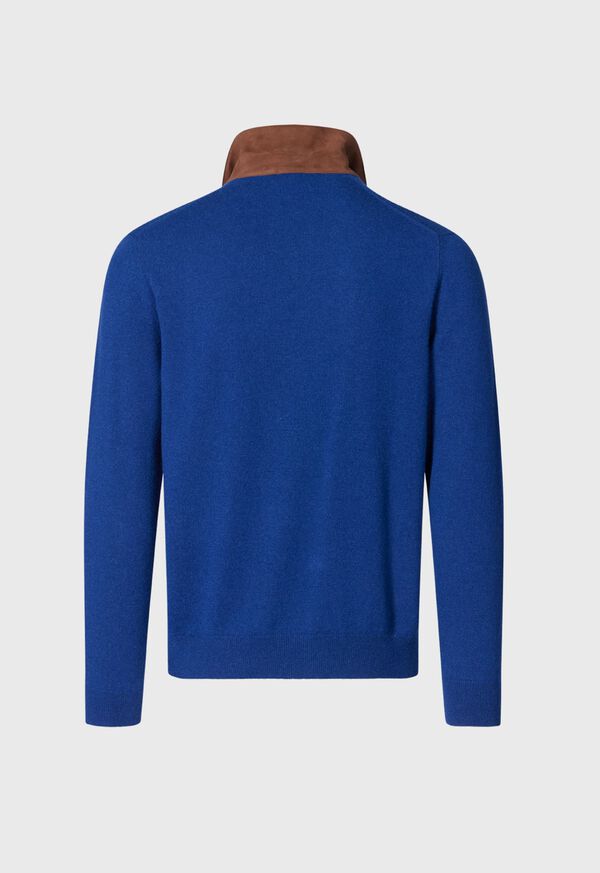 Blue / Olive Paul Stuart Cashmere Long Sleeve Polo with Suede | UK_PAUL40014