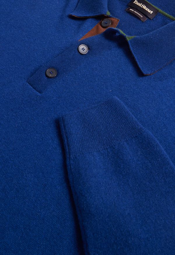 Blue / Olive Paul Stuart Cashmere Long Sleeve with Suede | UK_PAUL78844