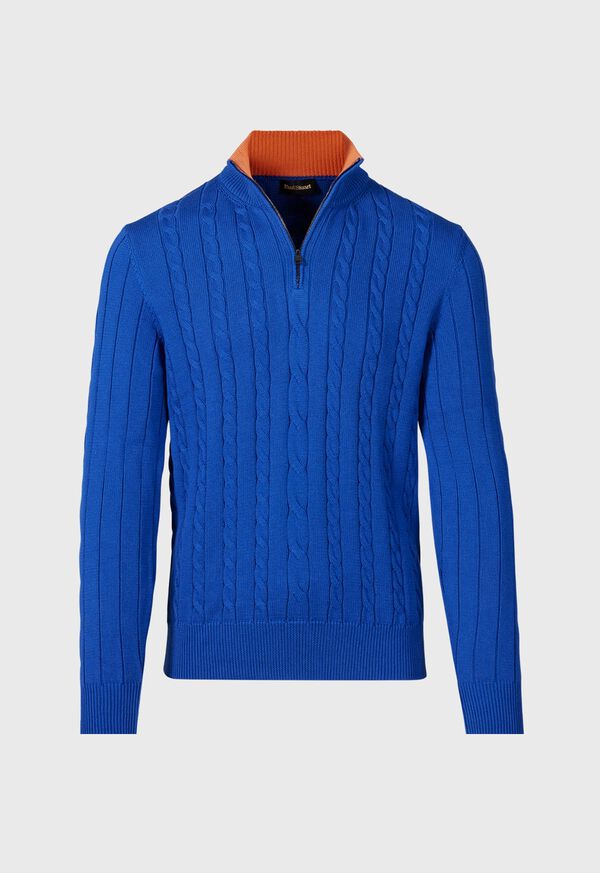 Blue / Orange Paul Stuart Quarter Zip Cable Knit | UK_PAUL28051