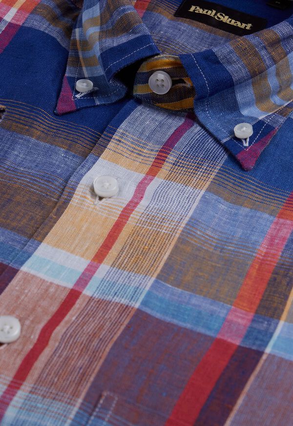 Blue / Pink Paul Stuart Linen Plaid | UK_PAUL52752