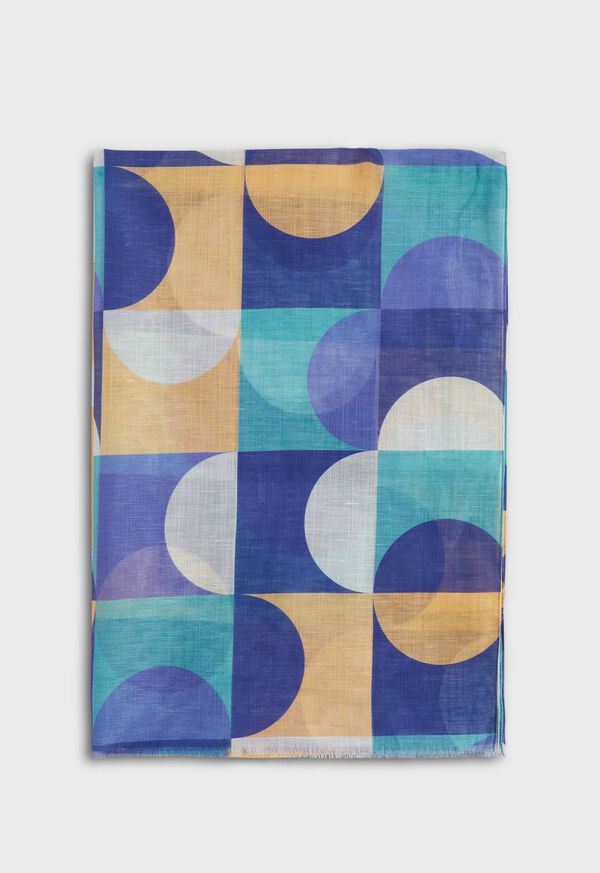 Blue / Turquoise Paul Stuart Cotton & Linen Abstract Print Scarf | UK_PAUL53468