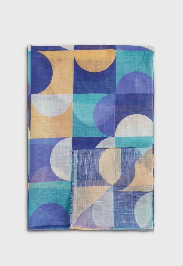 Blue / Turquoise Paul Stuart Cotton & Linen Abstract Print Scarf | UK_PAUL53468