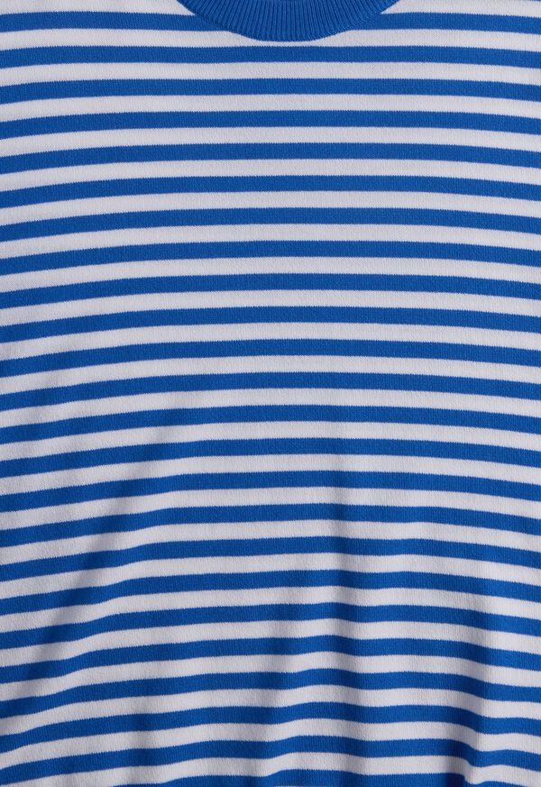 Blue / White Paul Stuart Stripe Knit Short Sleeve Crewneck | UK_PAUL17432