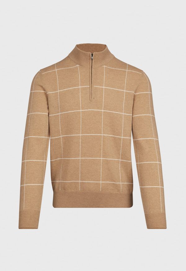 Brown Paul Stuart 1/4 Cashmere Zip Windowpane | UK_PAUL65422