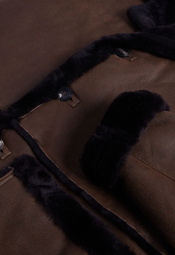 Brown Paul Stuart Cocoa Suede Shearling Coat | UK_PAUL50509