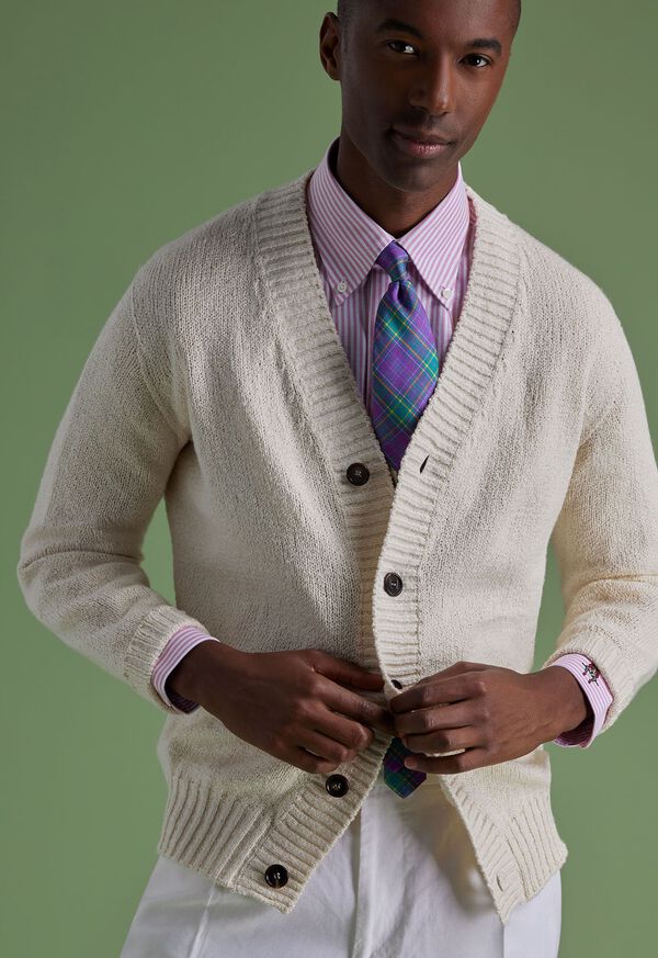 Brown Paul Stuart Cotton Button Front Cardigan | UK_PAUL98331