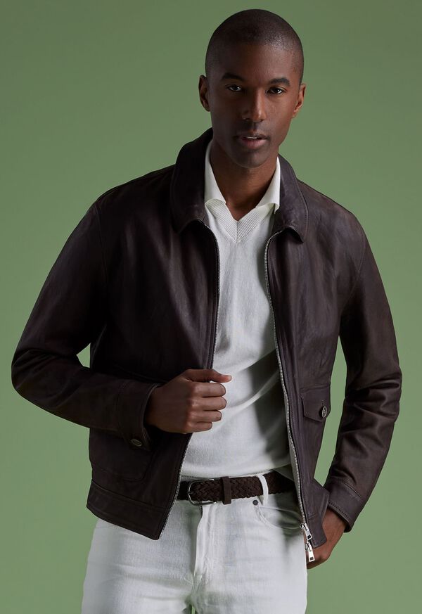 Brown Paul Stuart Leather Bomber Jacket | UK_PAUL51880