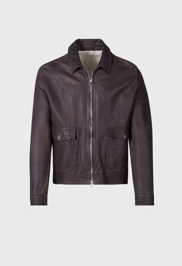 Brown Paul Stuart Leather Bomber Jacket | UK_PAUL51880