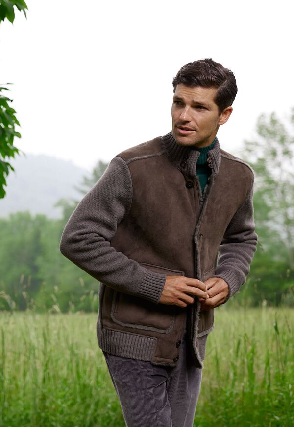 Brown Paul Stuart Shearling and Knit Blouson Jacket | UK_PAUL85767