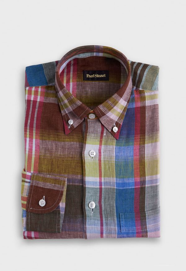 Brown / Green Paul Stuart Linen Plaid | UK_PAUL87337