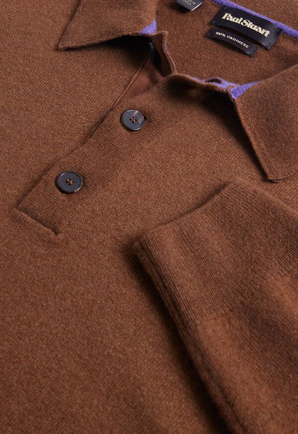 Brown / Lavender Paul Stuart Cashmere Long Sleeve Polo with Suede | UK_PAUL68695