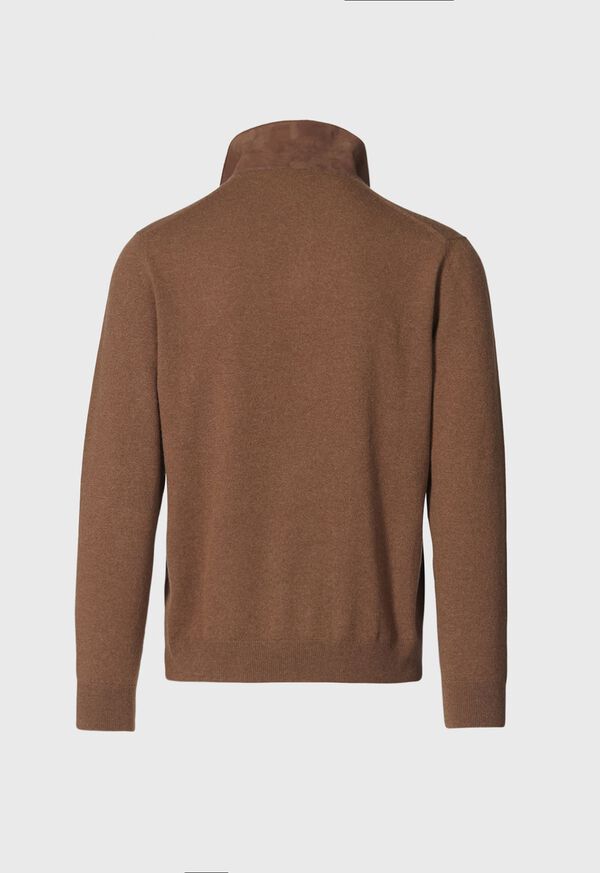 Brown / Lavender Paul Stuart Cashmere Long Sleeve Polo with Suede | UK_PAUL68695