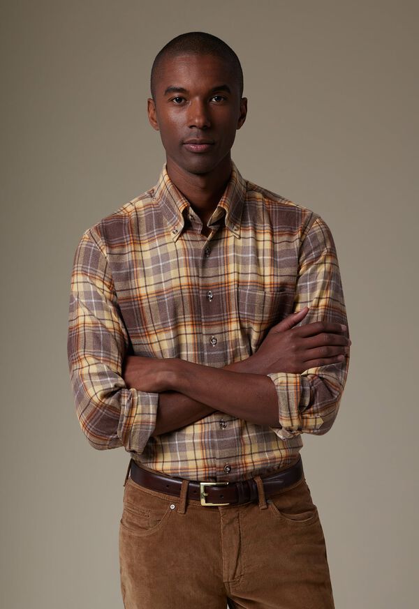 Brown / Yellow Paul Stuart Flannel Plaid | UK_PAUL95439