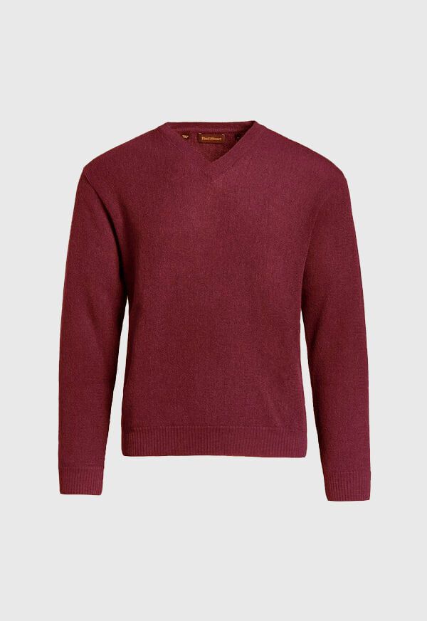 Burgundy Paul Stuart Classic Alpaca Links V-Neck | UK_PAUL16065