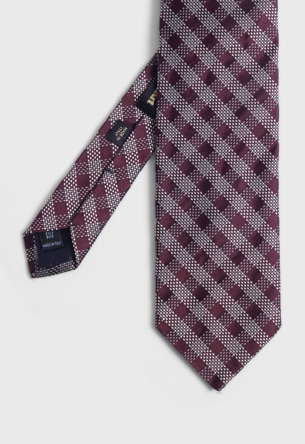 Burgundy Paul Stuart Silk Jacquard Check | UK_PAUL43259