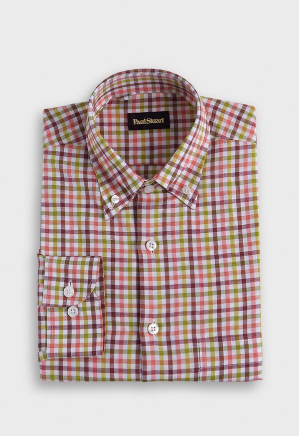 Burgundy / Light Green Paul Stuart Linen Small Check | UK_PAUL64887