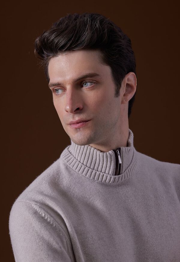 Cream Paul Stuart Wool & Cashmere Mock Neck Zip | UK_PAUL39810