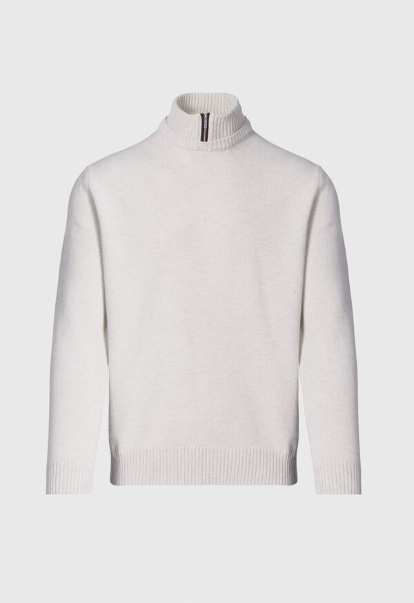 Cream Paul Stuart Wool & Cashmere Mock Neck Zip | UK_PAUL39810