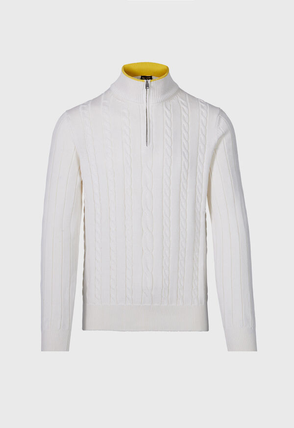 Cream / Yellow Paul Stuart Quarter Zip Cable Knit | UK_PAUL22822