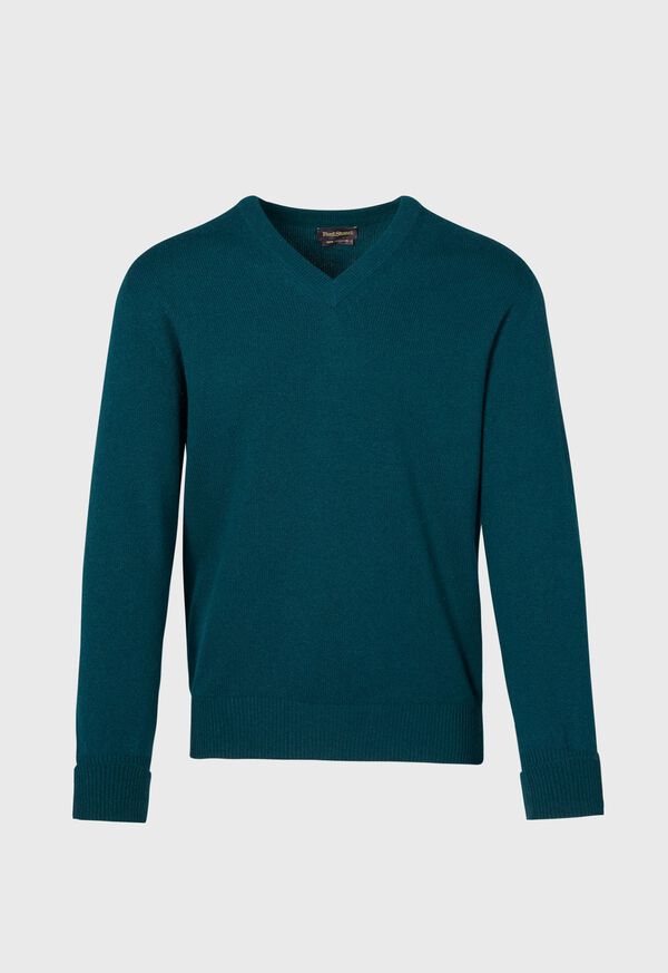 Dark Green Paul Stuart Classic Cashmere Double Ply V-Neck | UK_PAUL36943