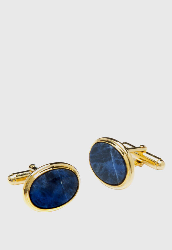 Gold Paul Stuart Cufflinks with Oval Sodalite | UK_PAUL38752