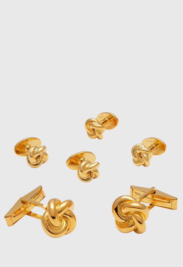 Gold Paul Stuart Gold Plated Sterling Silver Knot Cufflink & Stud Set | UK_PAUL72641