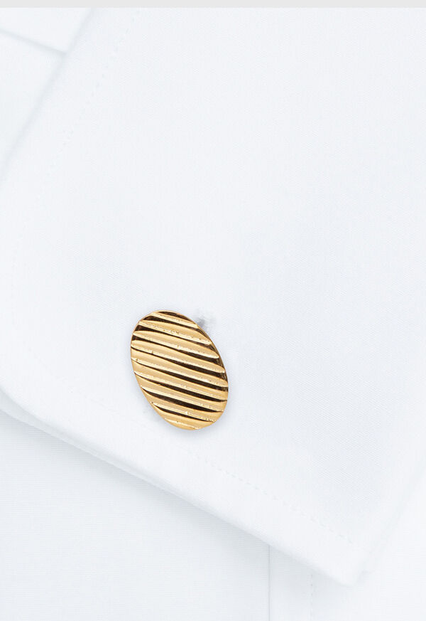 Gold Paul Stuart Gold Vermeil Oval Ribbed Cufflinks | UK_PAUL51301