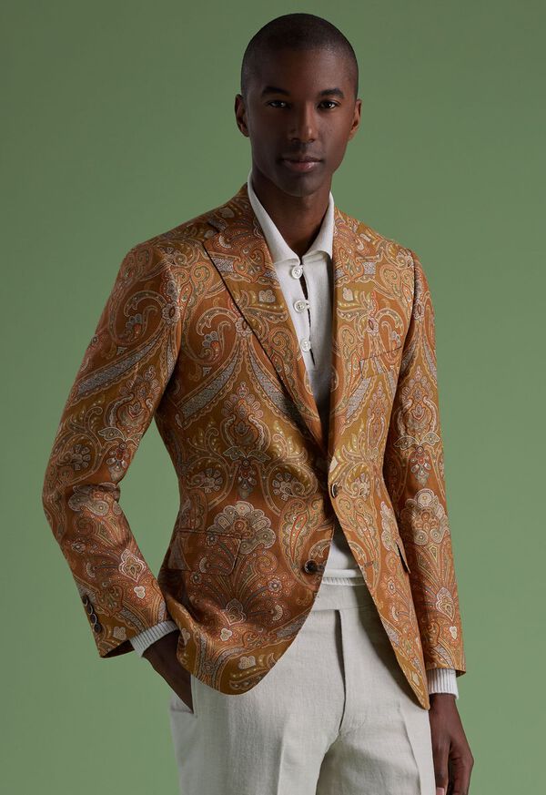 Gold Paul Stuart Printed Paisley Linen | UK_PAUL99277