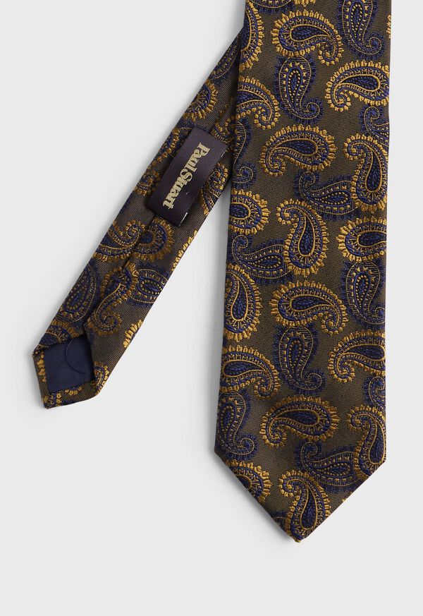 Gold Paul Stuart Woven Silk Two Tone Paisley | UK_PAUL82136