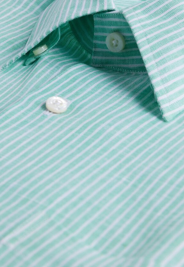 Green Paul Stuart Linen Pencil Stripe | UK_PAUL27213