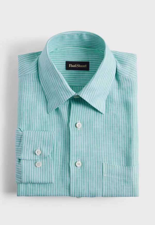 Green Paul Stuart Linen Pencil Stripe | UK_PAUL27213