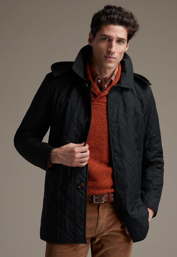 Green Paul Stuart Quilted Barn Coat with Hood | UK_PAUL33695