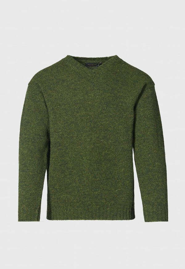 Green Paul Stuart Shetland Wool V-Neck | UK_PAUL14632