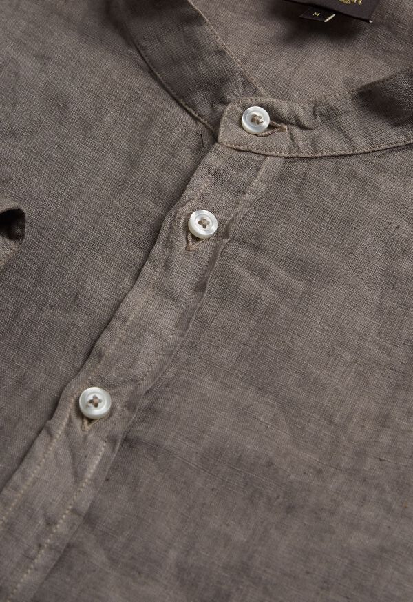 Grey Brown Paul Stuart Band Collar Washed Linen | UK_PAUL92646