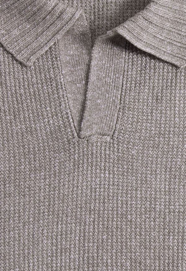 Grey Brown Paul Stuart Linen & Cotton Knit Open Collar | UK_PAUL14239