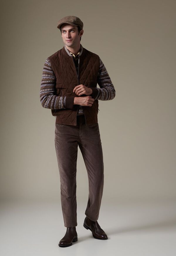 Grey Brown Paul Stuart Quilted Suede Vest | UK_PAUL58696