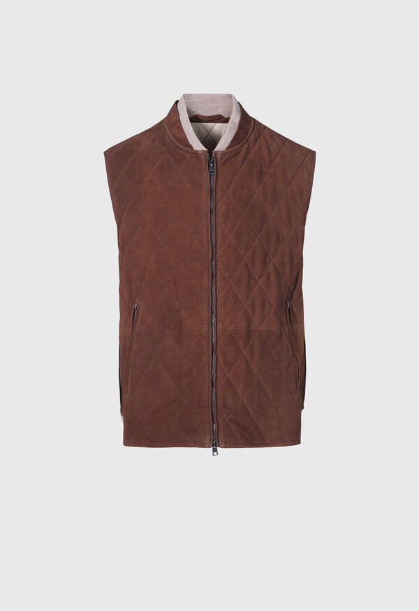 Grey Brown Paul Stuart Quilted Suede Vest | UK_PAUL58696