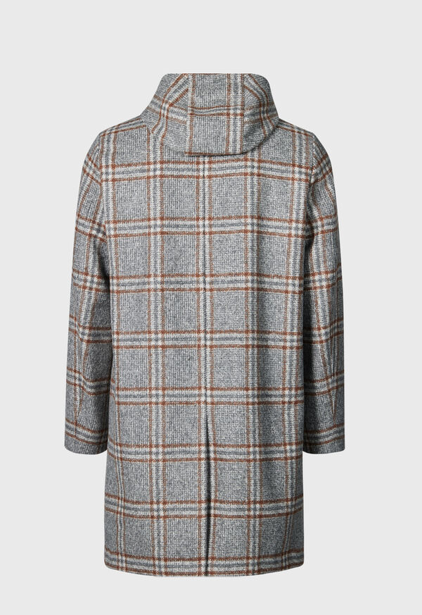 Grey Paul Stuart Hooded Plaid Coat | UK_PAUL77856