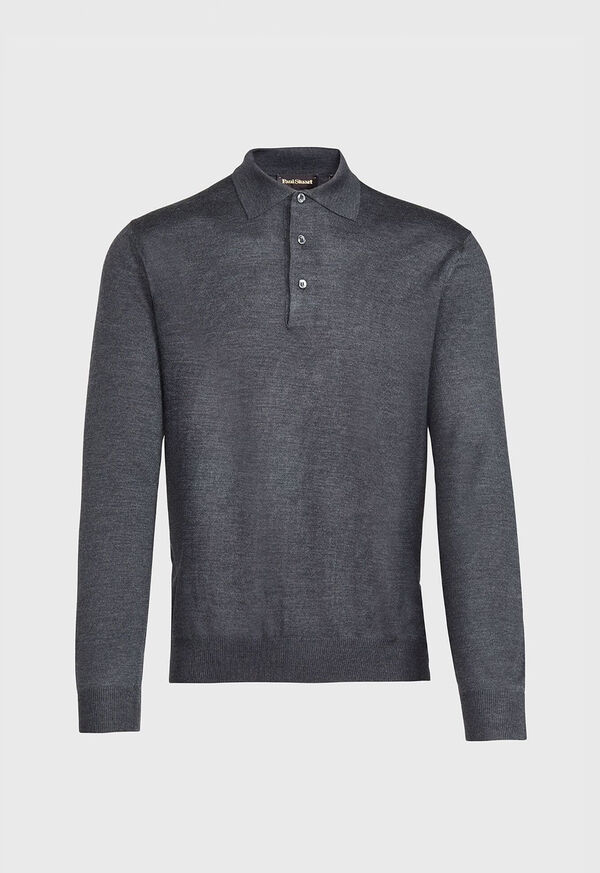 Grey Paul Stuart Long Sleeve Merino Wool Polo Shirt | UK_PAUL96483