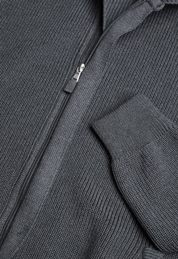 Grey Paul Stuart Merino Wool Ribbed Full Zip Cardigan | UK_PAUL58965