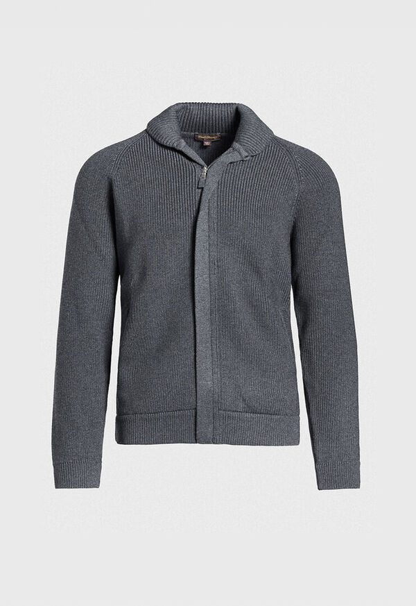 Grey Paul Stuart Merino Wool Ribbed Full Zip Cardigan | UK_PAUL58965