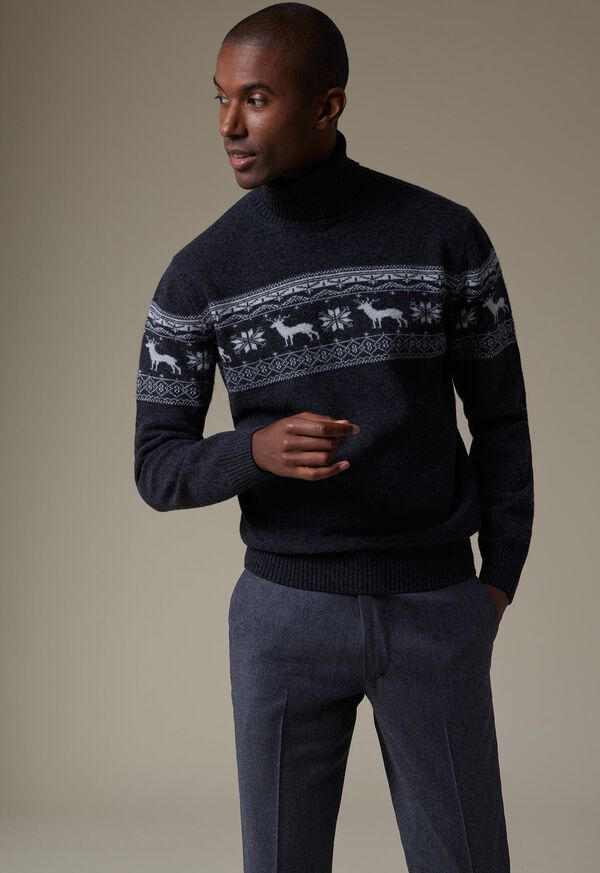 Grey Paul Stuart Reindeer & Snowflake Turtleneck | UK_PAUL64439