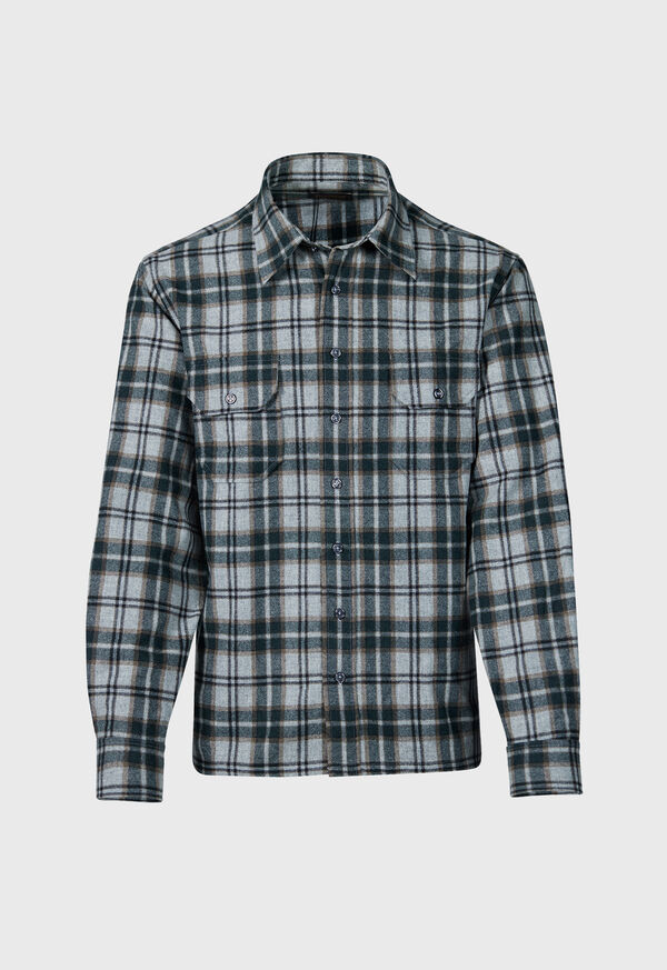 Grey Paul Stuart Wool Plaid Overshirt | UK_PAUL45416