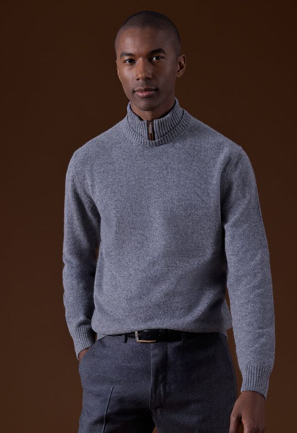 Grey Paul Stuart Wool & Cashmere Mock Neck Zip | UK_PAUL27843