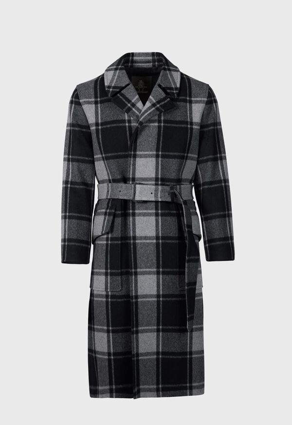 Grey / Black Paul Stuart Plaid Balmacaan Overcoat | UK_PAUL30295