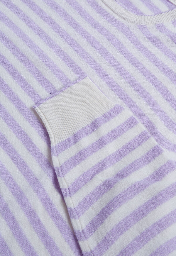 Lavender / White Paul Stuart Cashmere & Linen Striped Crewneck | UK_PAUL39190