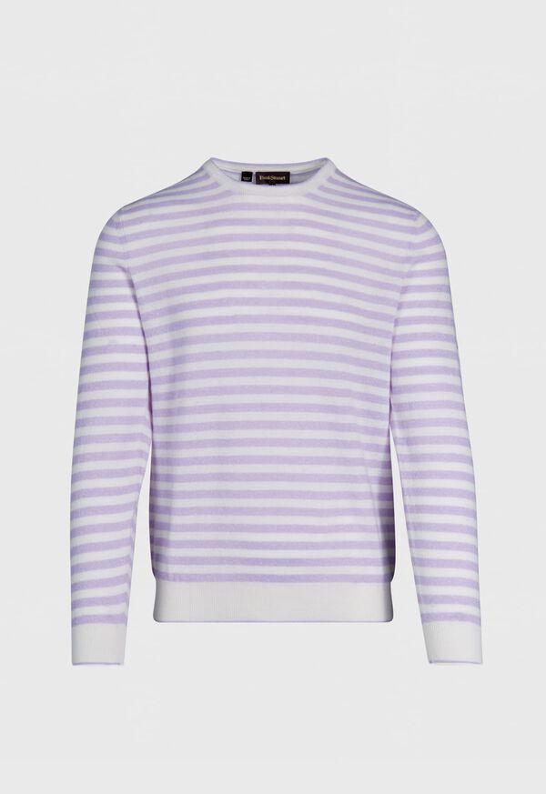 Lavender / White Paul Stuart Cashmere & Linen Striped Crewneck | UK_PAUL39190