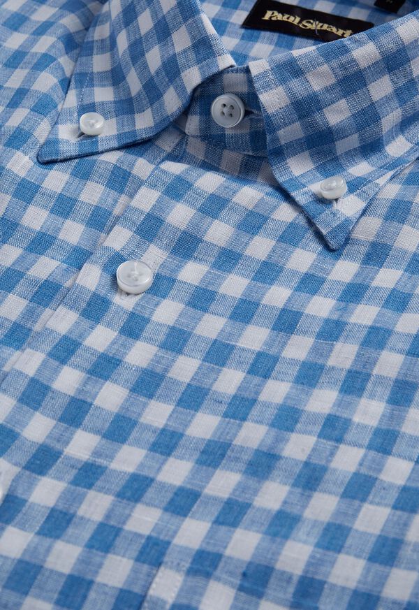 Light Blue Paul Stuart Linen Gingham | UK_PAUL54618