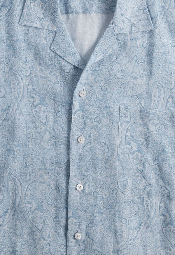 Light Blue Paul Stuart Linen Paisley Print Camp | UK_PAUL79658