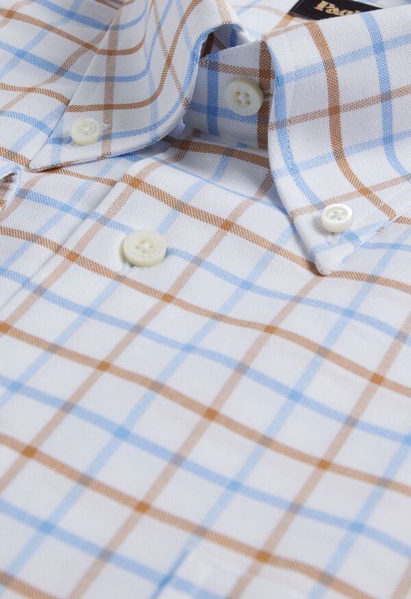 Light Blue / Brown Paul Stuart Cotton Two Color Tattersall | UK_PAUL27483